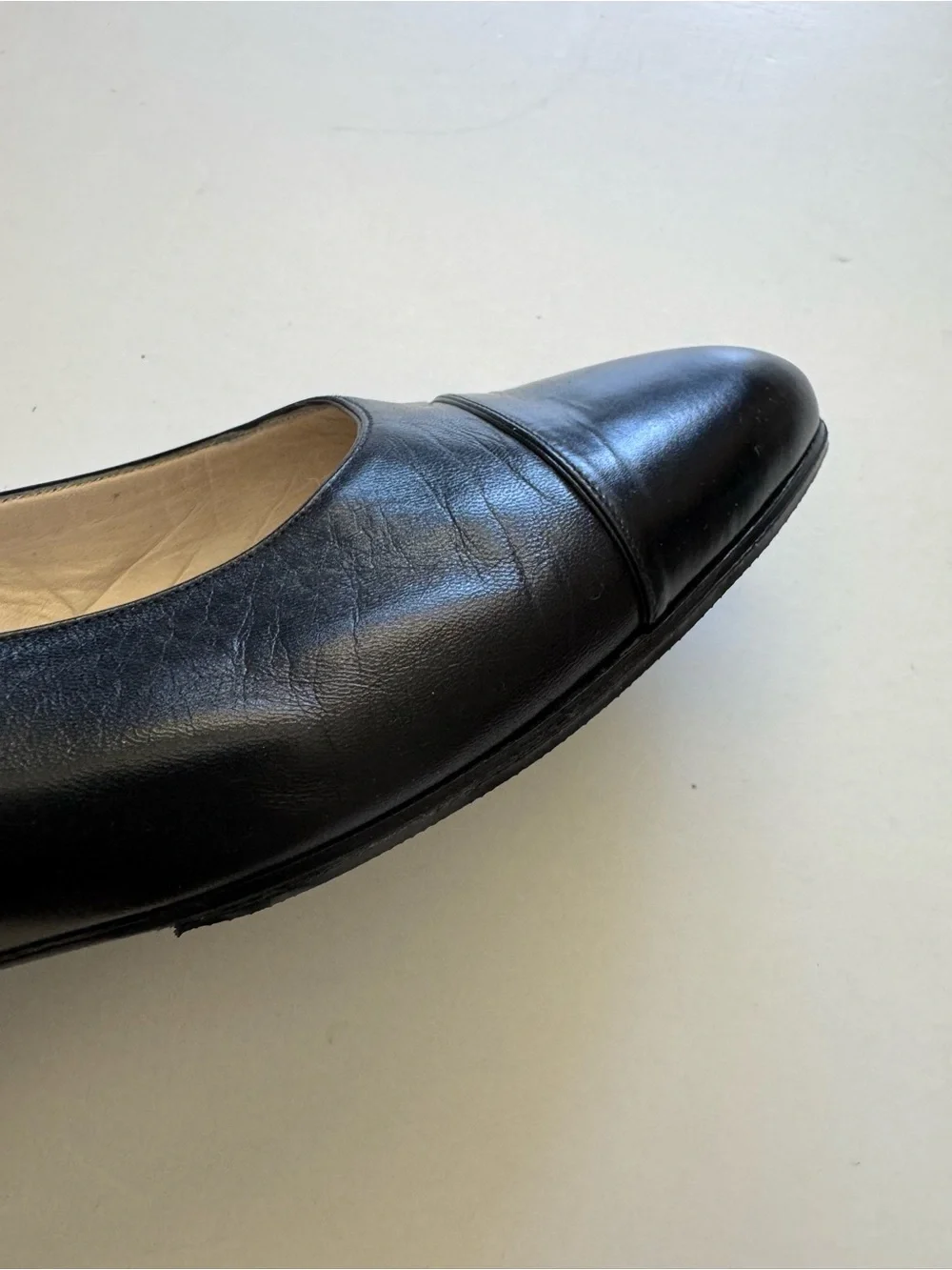Vintage CHANEL Classic Black Leather Cap Toe Ballet Flats size 8.5